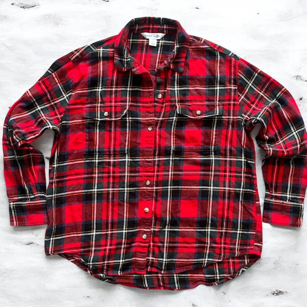 Old Navy The Boyfriend Shirt Red Plaid Flannel Button Down Medium